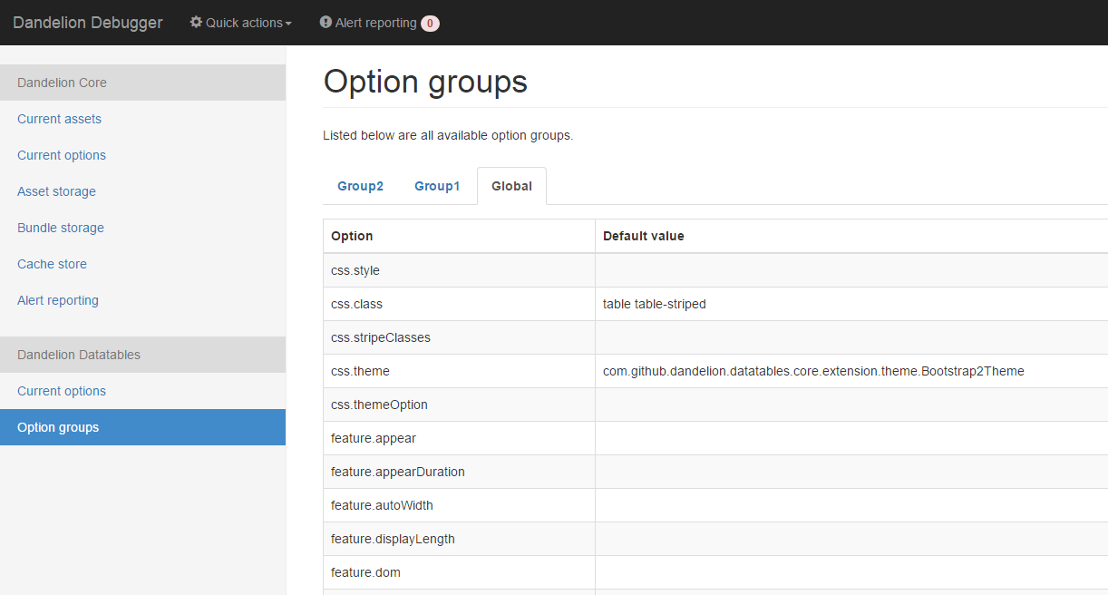 debugger option groups